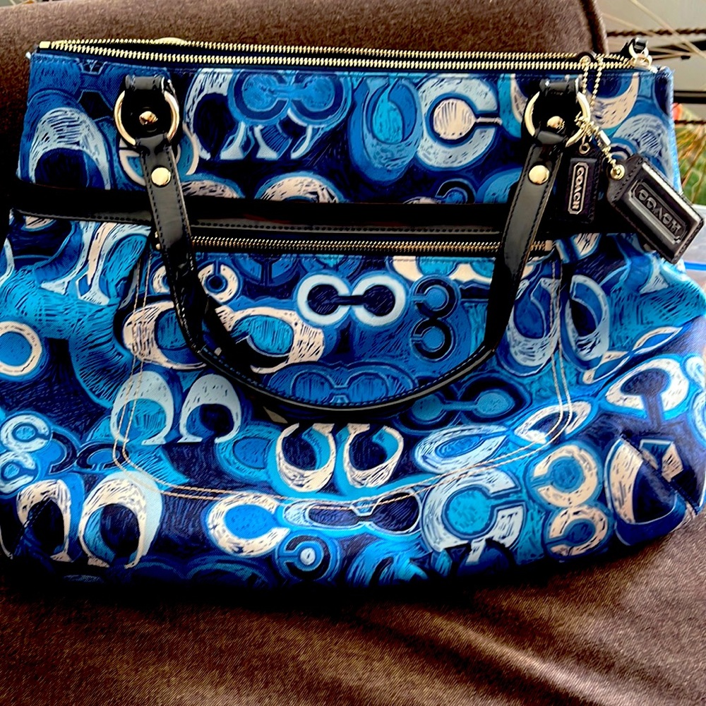 Blue canvas coach shoulder bag